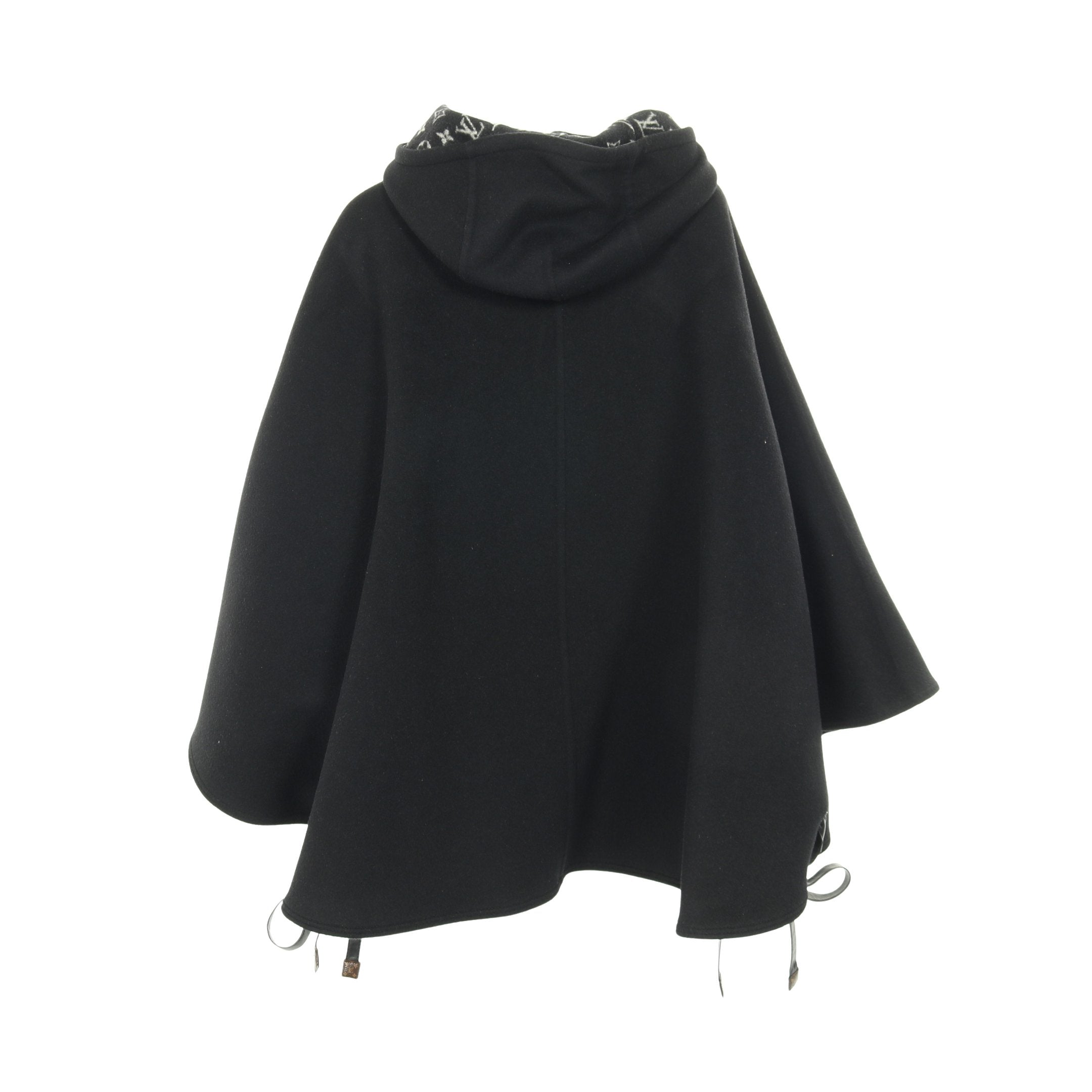 モノグラム ケープ ポンチョ ウール ブラック フード付き ルイヴィトン