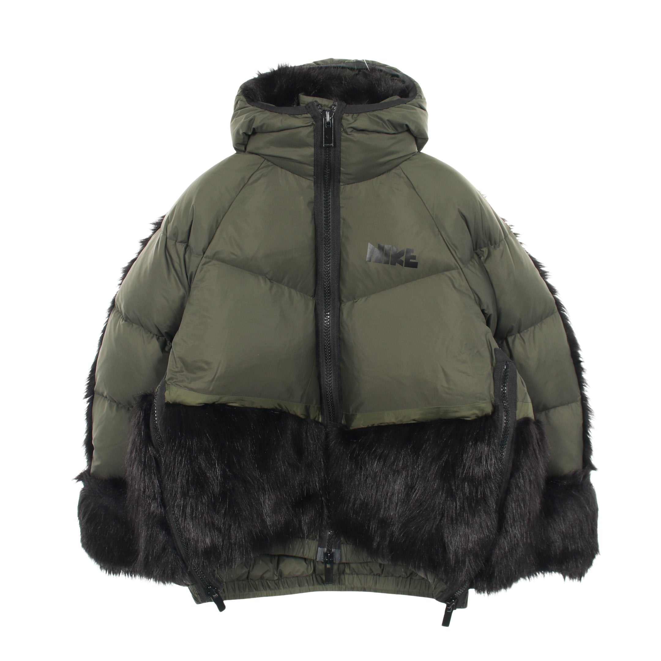 NIKELAB × sacai ダウンジャケット ナイロン フェイクファー カーキ