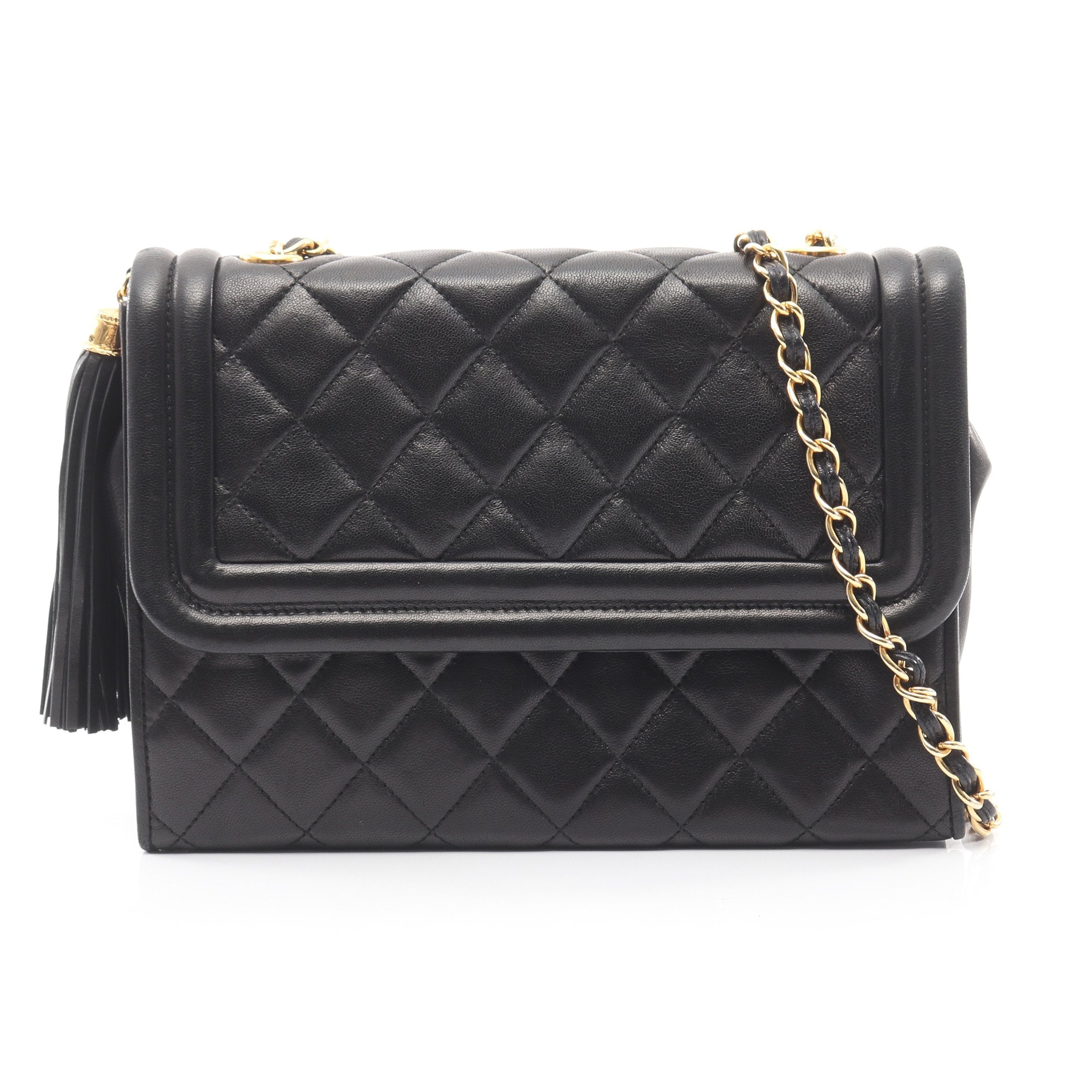 マトラッセ チェーンショルダーバッグ ラムスキン ブラック ゴールド