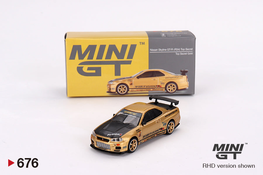 Mini GT Nissan Skyline R34 GTR Top Secret Gold - Japan Exclusive