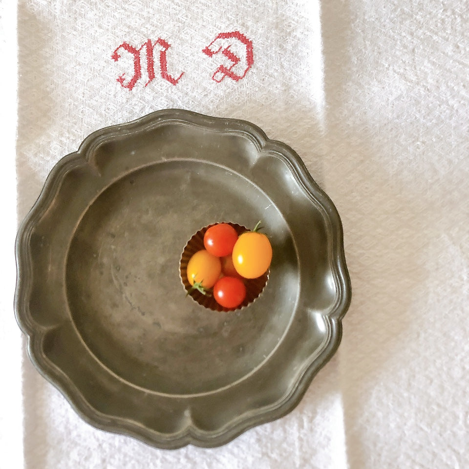 とても重いです！フランス19世紀 キズキズのエタン花リム楕円皿