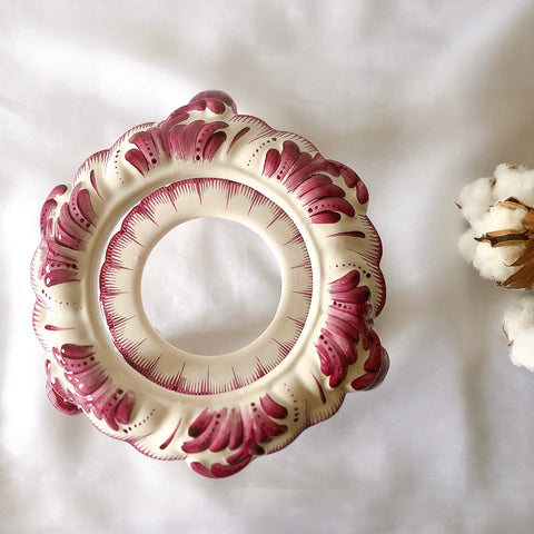 アンティークポット、 陶器鉢 プランター 台付き 手描きフラワーブーケ