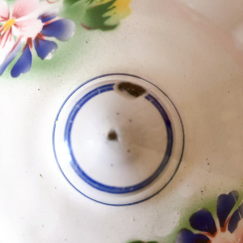 フランスJAPYジャピー社 アンティークホーロー両手鍋 ピンクローズ