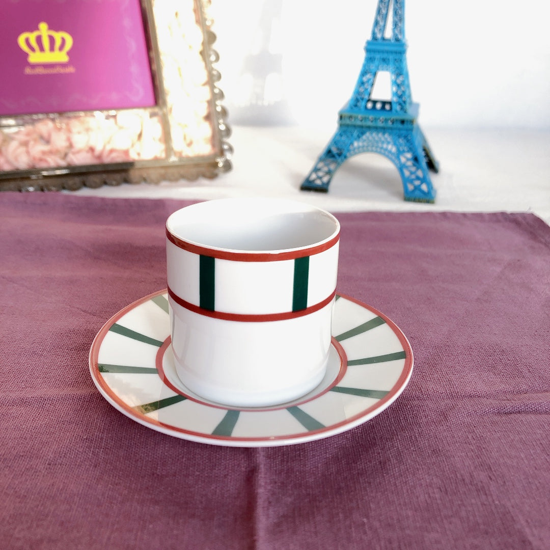 フランスアンティーク バスク柄 カップ＆ソーサー「レッドxグリーン