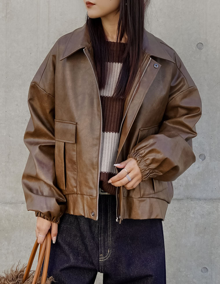 フェイクレザージップブルゾン - ジャケット/アウター通販 | 人気