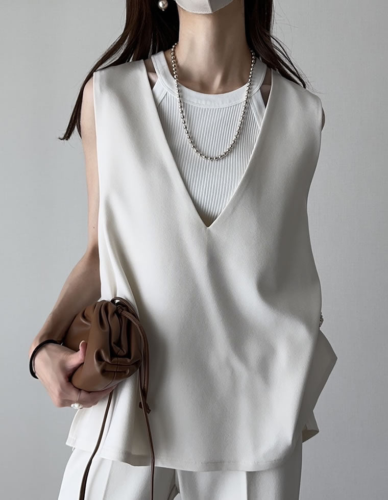 ストレッチミックスツイルVネックベスト - トップス通販 | 人気