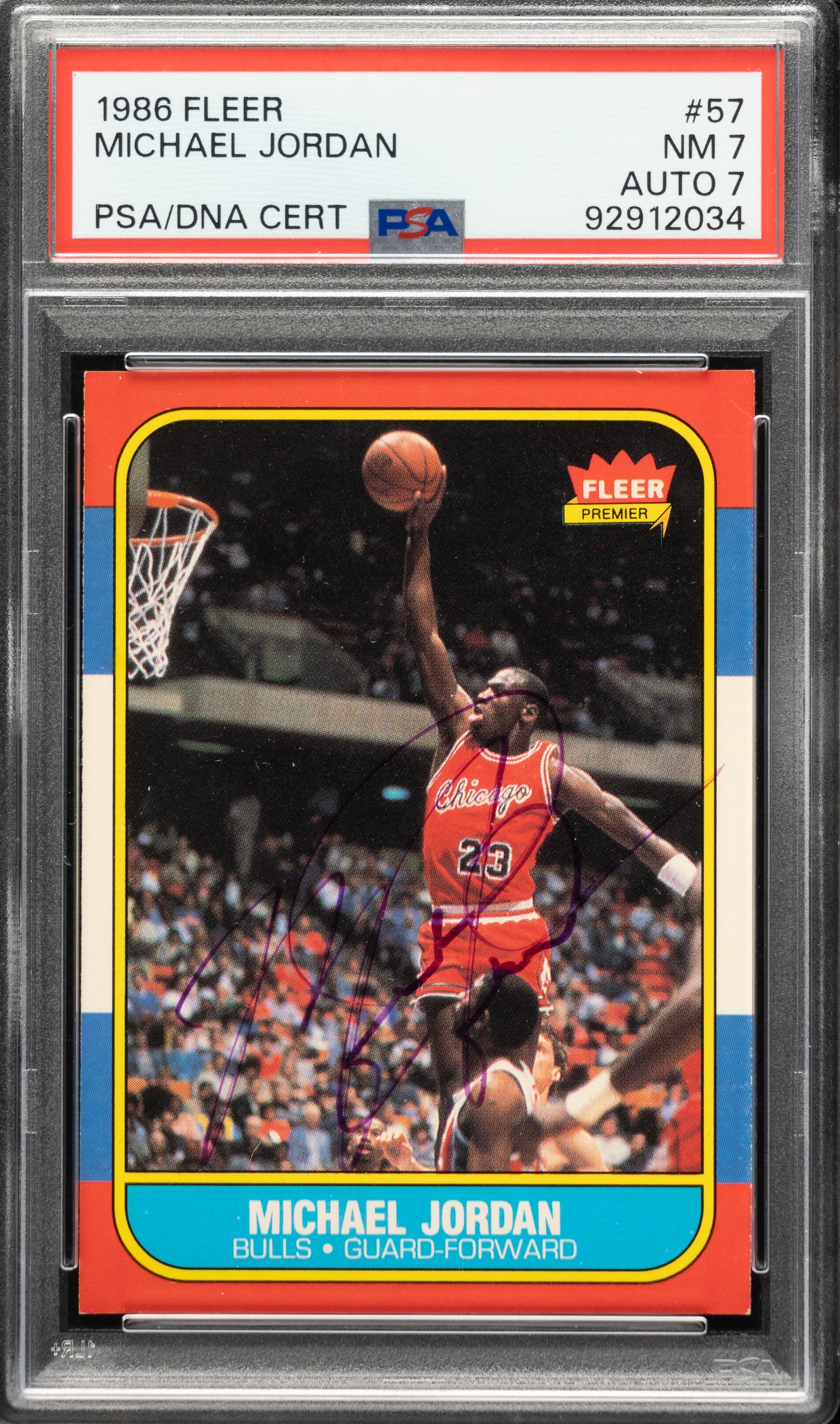 Signed 1986-1987 Fleer Basketball #57 Michael Jordan Rookie PSA NM