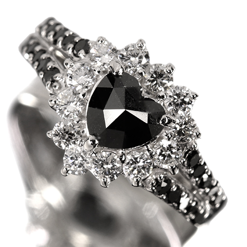 ハートシェイプブラックダイヤモンド 0.7ct ダイヤモンド 0.8ct