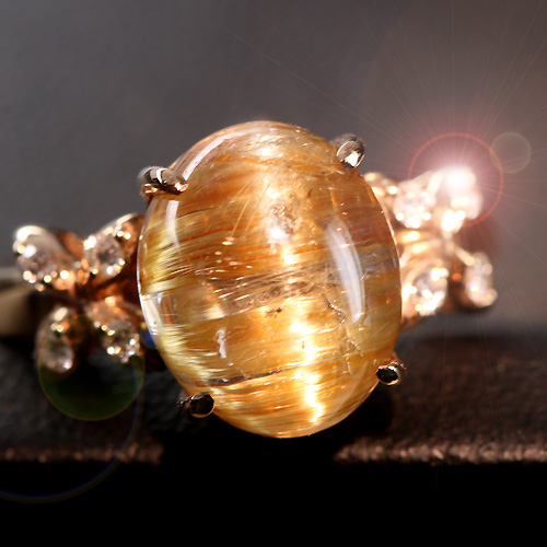 ゴールデンルチルクォーツキャッツアイ 5.0ct ダイヤ モンド ピンク