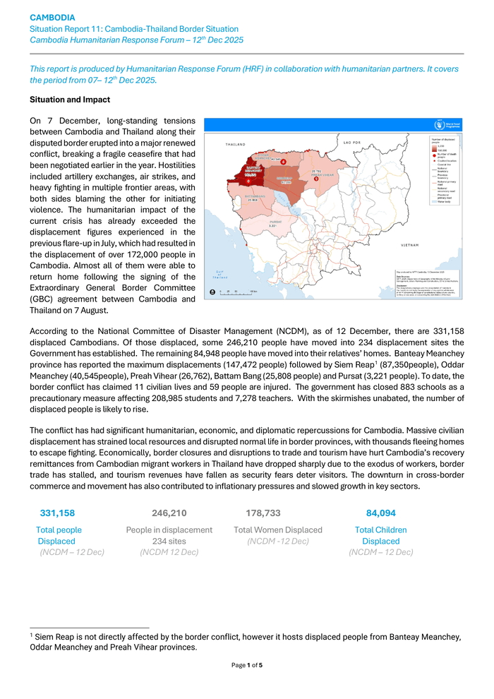 Humanitarian Response Forum (HRF) - Situation Report 11: Cambodia
