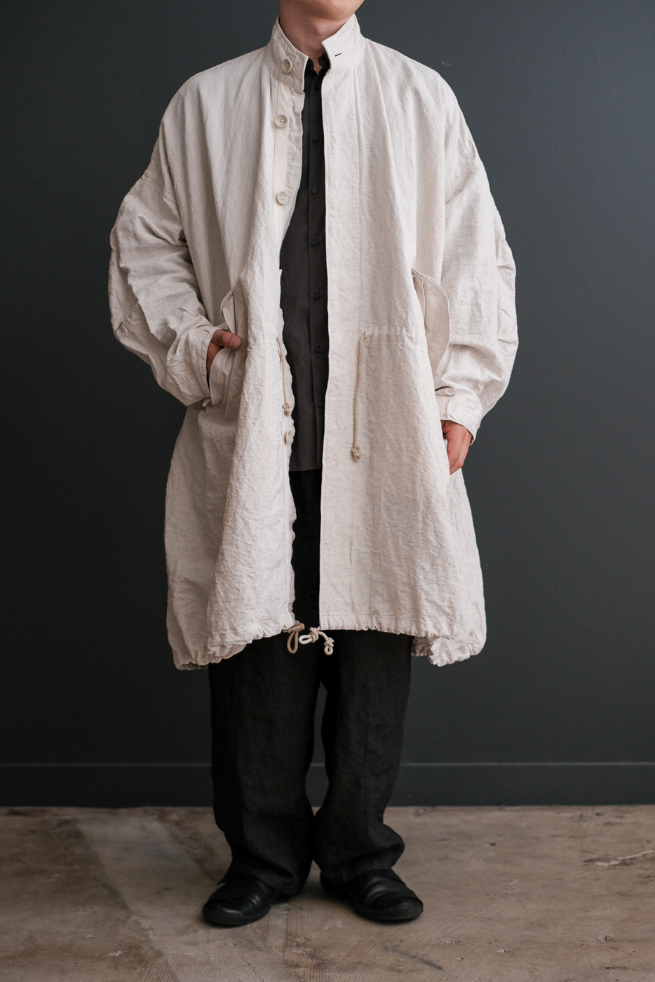 Stand collar coat (High count washi linen plain) col.natural | Re;li