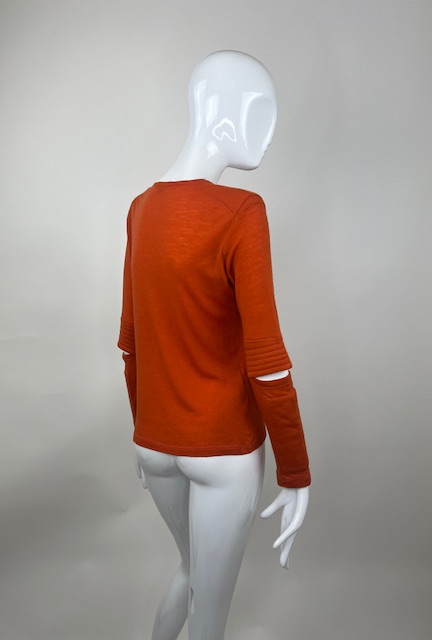 Helmut Lang Orange Wool Top W/ Elbow Cut Outs - Rellik