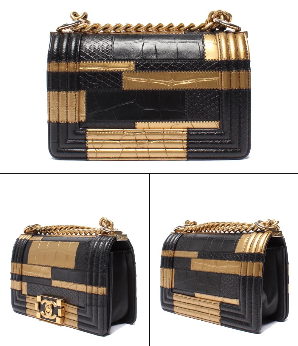 美品 CHANEL チェーンショルダーバッグ ゴールド金具 クロコ型押し