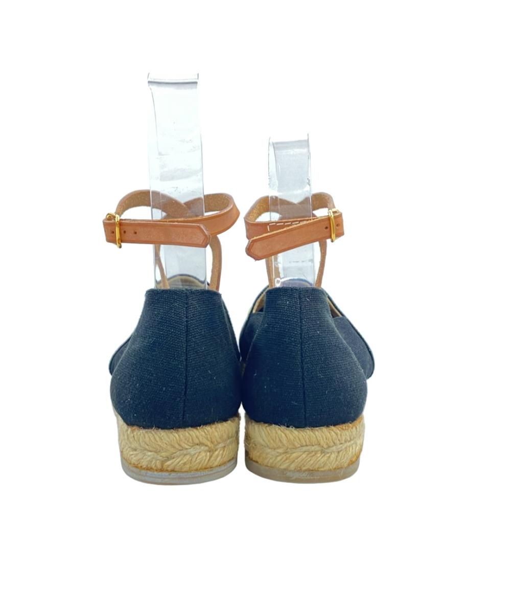 HERMES フラットシューズ アンクルストラップ エスパドリーユ