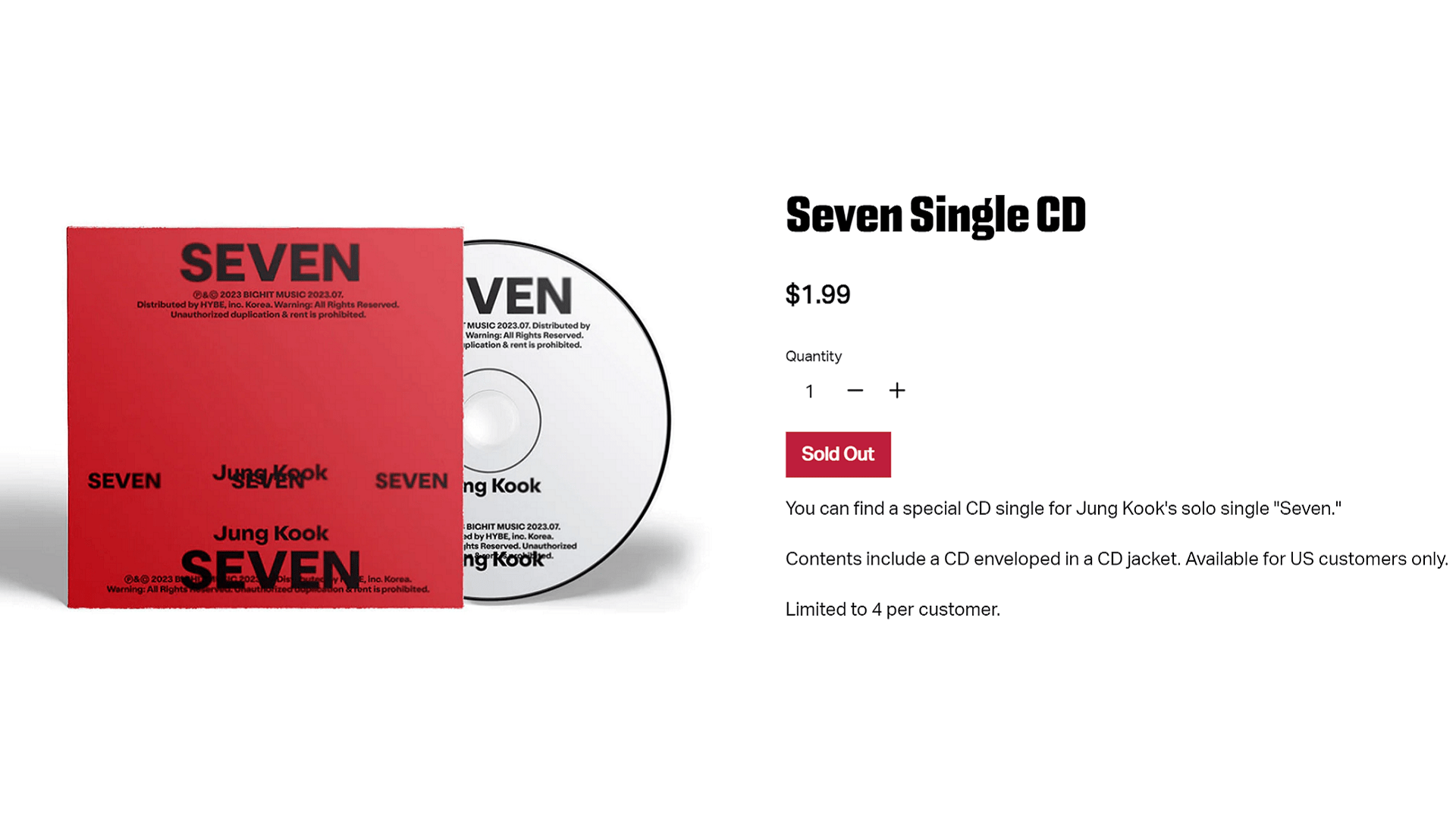 BTS Jungkook Seven CD Resells for 15X Retail - Resell Calendar