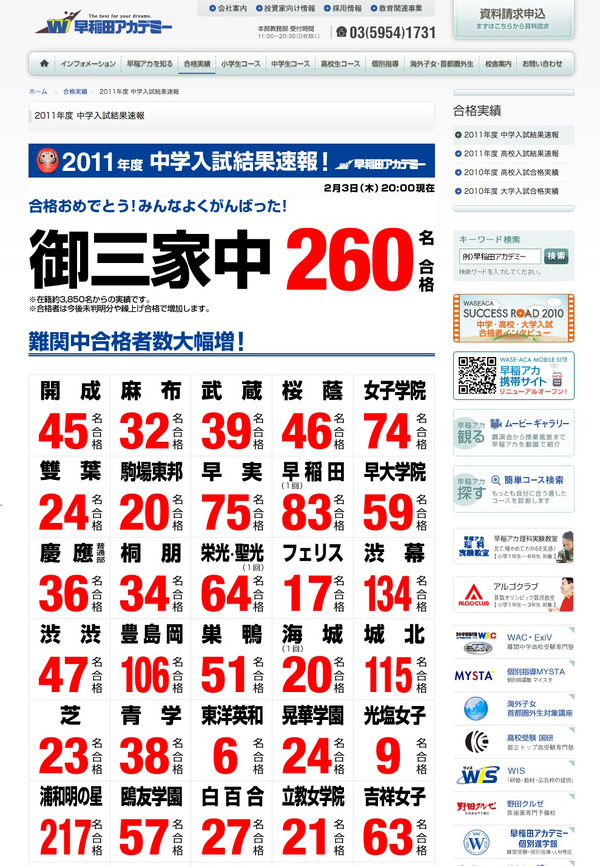 中学受験】早稲田アカデミー、男女御三家・早実などの合格者数を発表