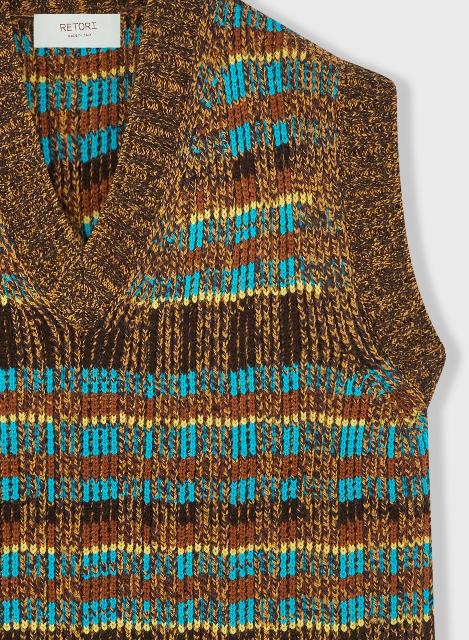 Jacquard Weaved Vneck Vest Chocolate And Turquoise - Luxury Vests
