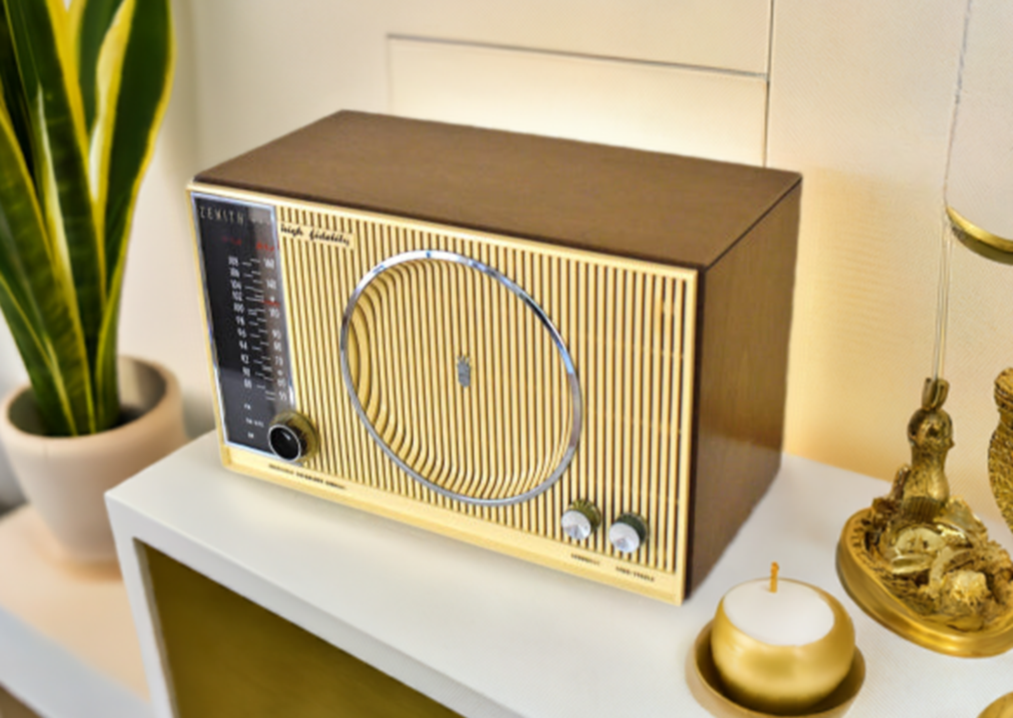 Dual Speaker Oak Wood Cabinet 1964 Zenith Model H845 AM/FM Radio