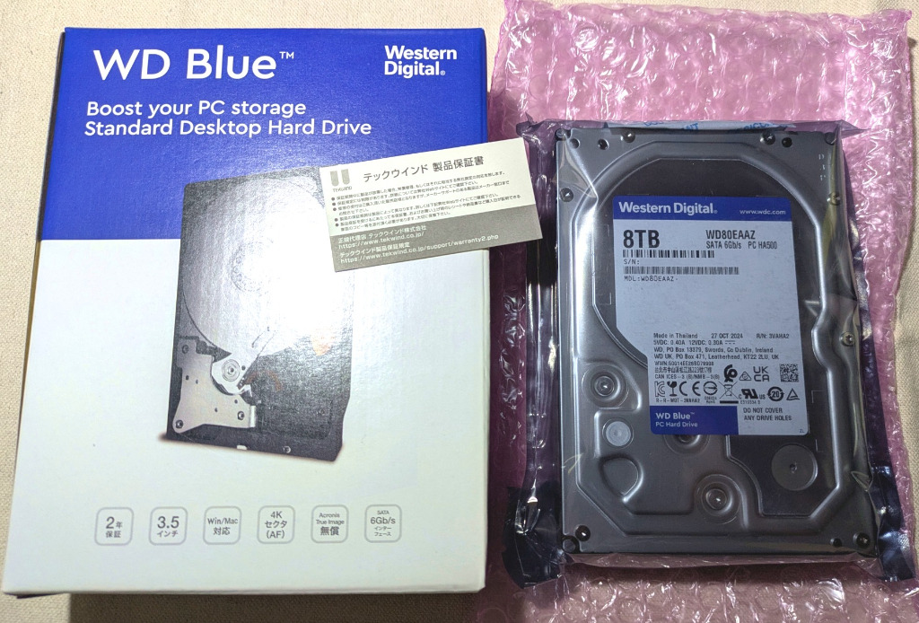 WD80EAAZ [3.5インチ内蔵HDD / 8TB 5640rpm 256MBキャッシュ WD Blue