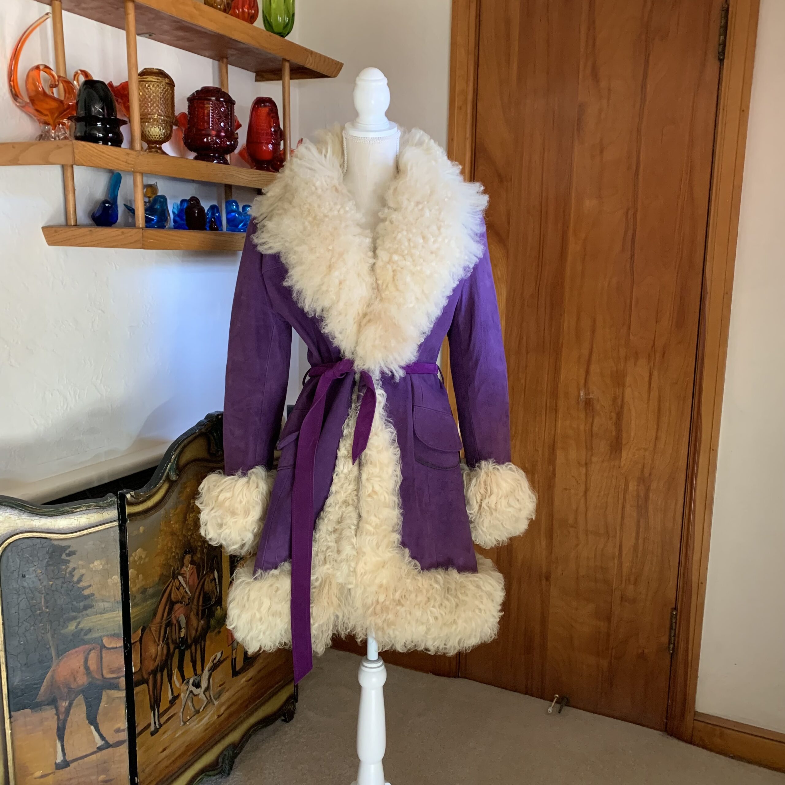 Vintage 1970s Lilli Ann Purple Suede Coat with Mongolian Fur Trim