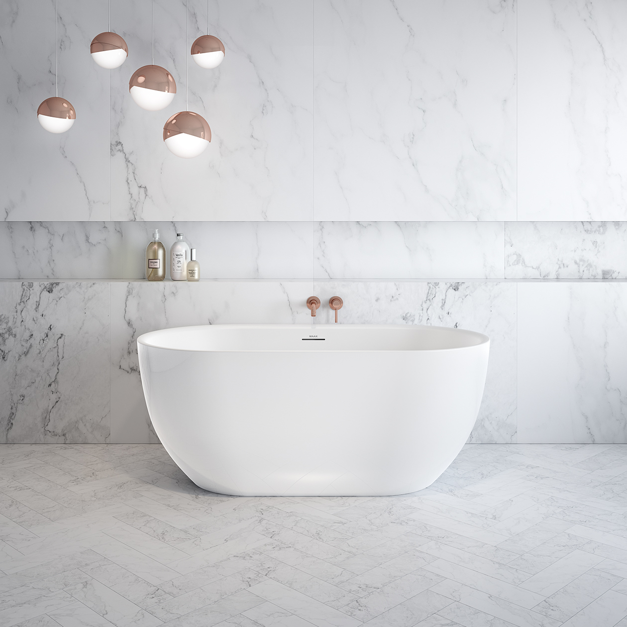 Tosca 5932 Acrylic Freestanding Center Drain Bathtub in White with