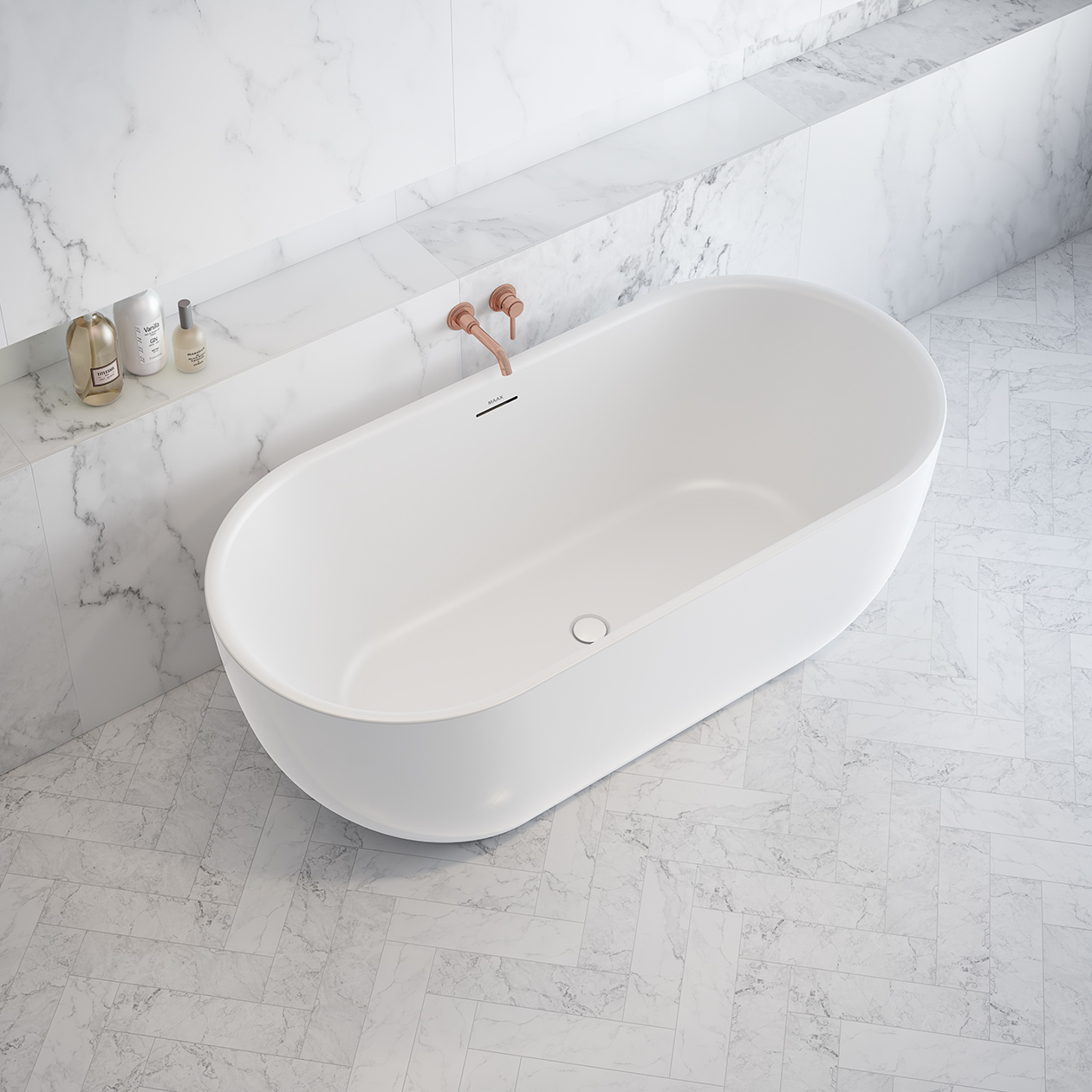 Tosca 6732 Acrylic Freestanding Center Drain Bathtub in White with