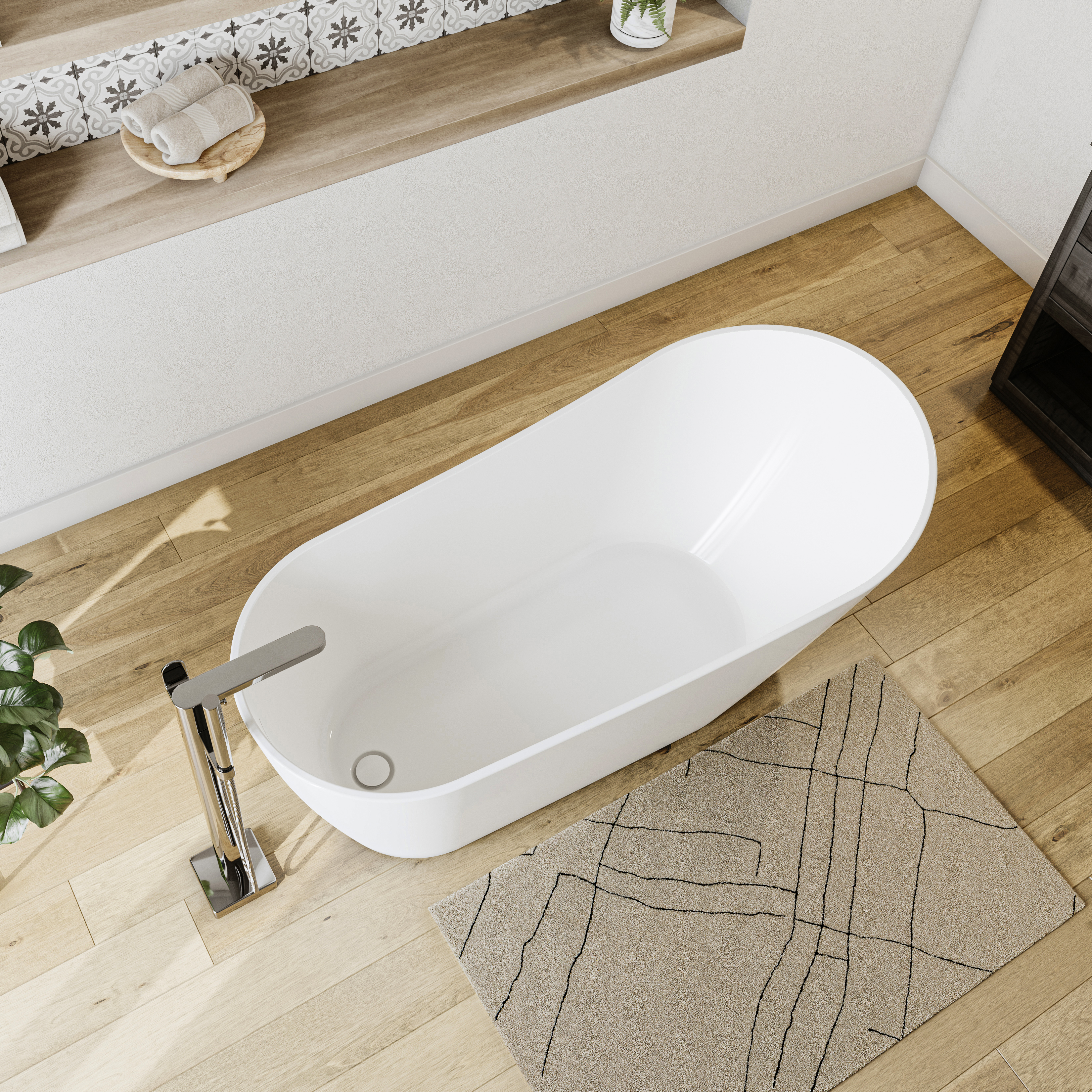 Sinfoni 59 x 28 Acrylic Freestanding End Drain Bathtub in White