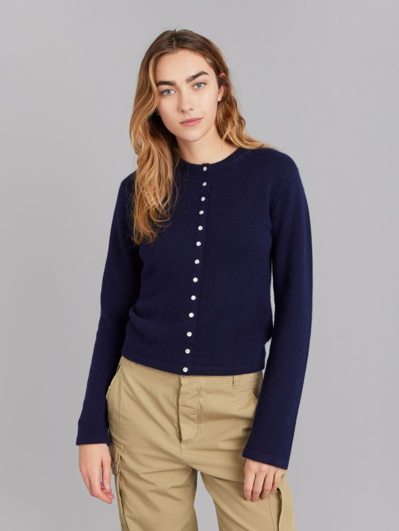 dark blue Le Petit snap cardigan in cashmere