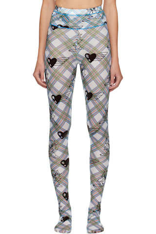 Blue & White Bunny Girl Argyle Mesh Leggings by Chopova Lowena on Sale