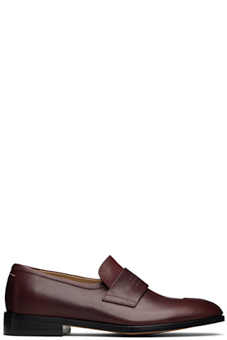 MM6 Maison Margielaのバーガンディ New Classic ステッチ ローファー