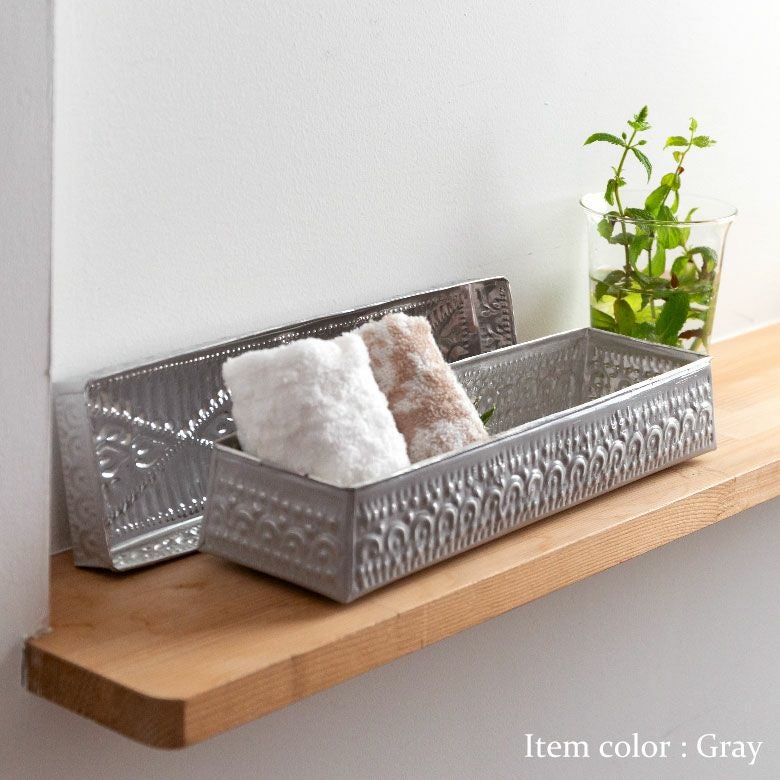 小物入れ 蓋付き ソカシ アルミ製 型押しデコレーション柄 長方形 長さ