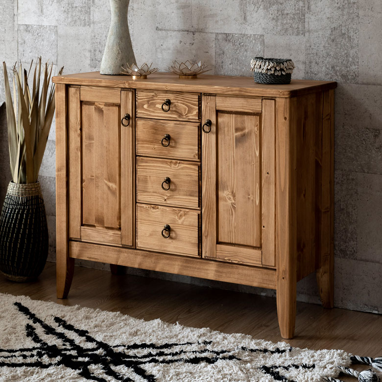 サイドボード 幅95 奥行40 高さ80 木製 引出し付き [91475]【 リビング