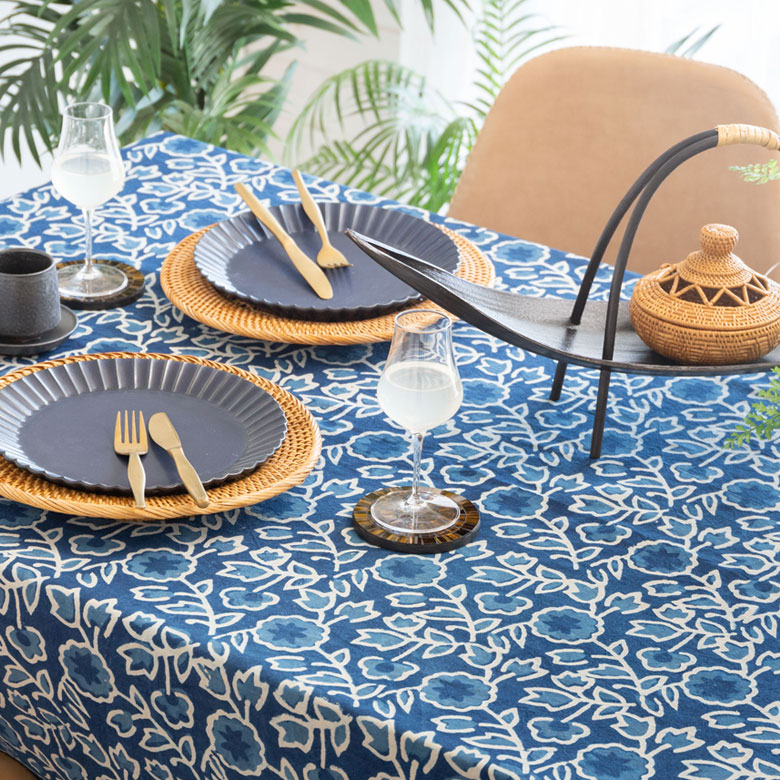 テーブルクロス インド ブロック プリント 柄 綿 コットン W 150cm D