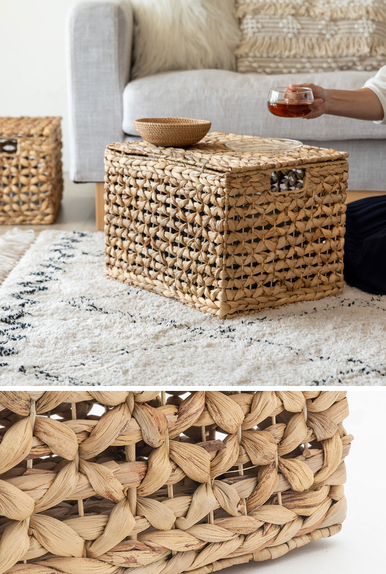 かご バスケット ふた付き 持ち手 ウォーターヒヤシンス 深型 Lサイズ