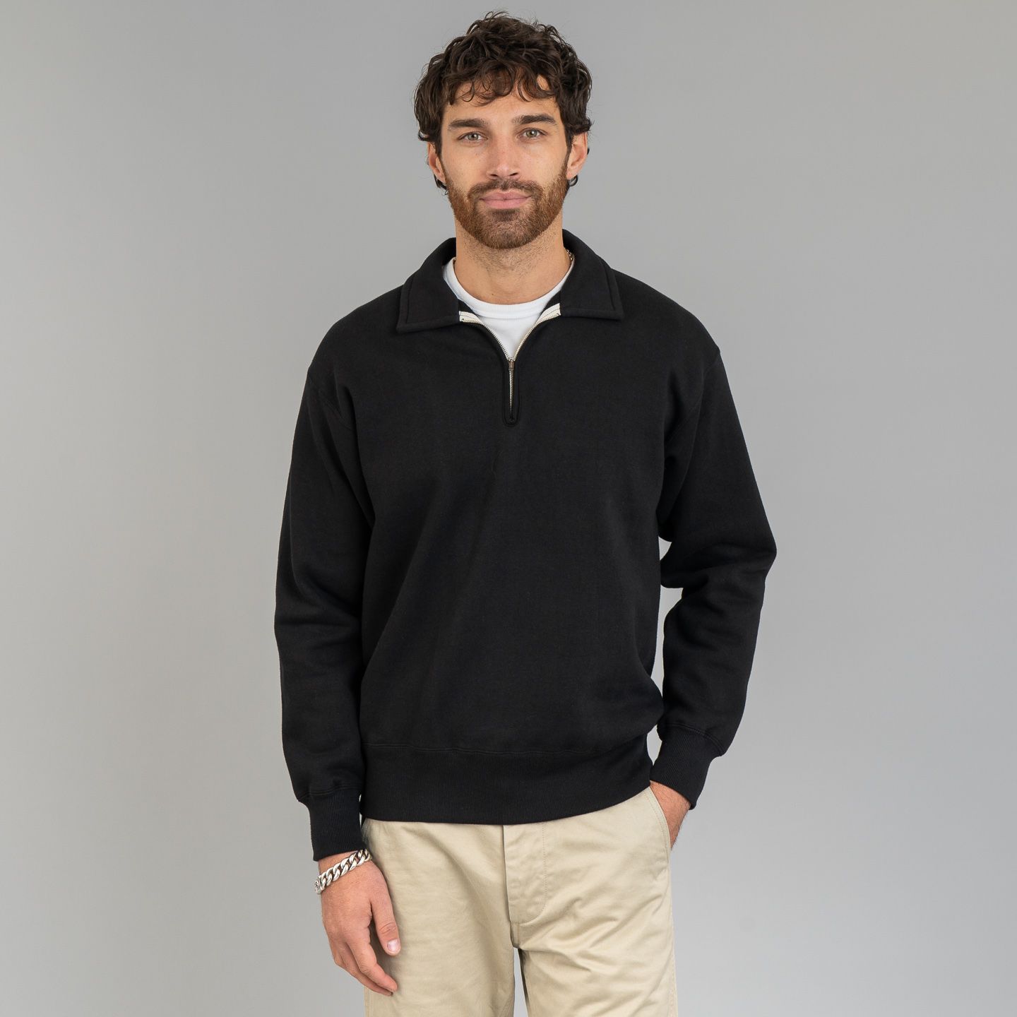 The Real McCoy's MC24115 10oz Loopwheeled 1/4 Zip Sweatshirt - Black