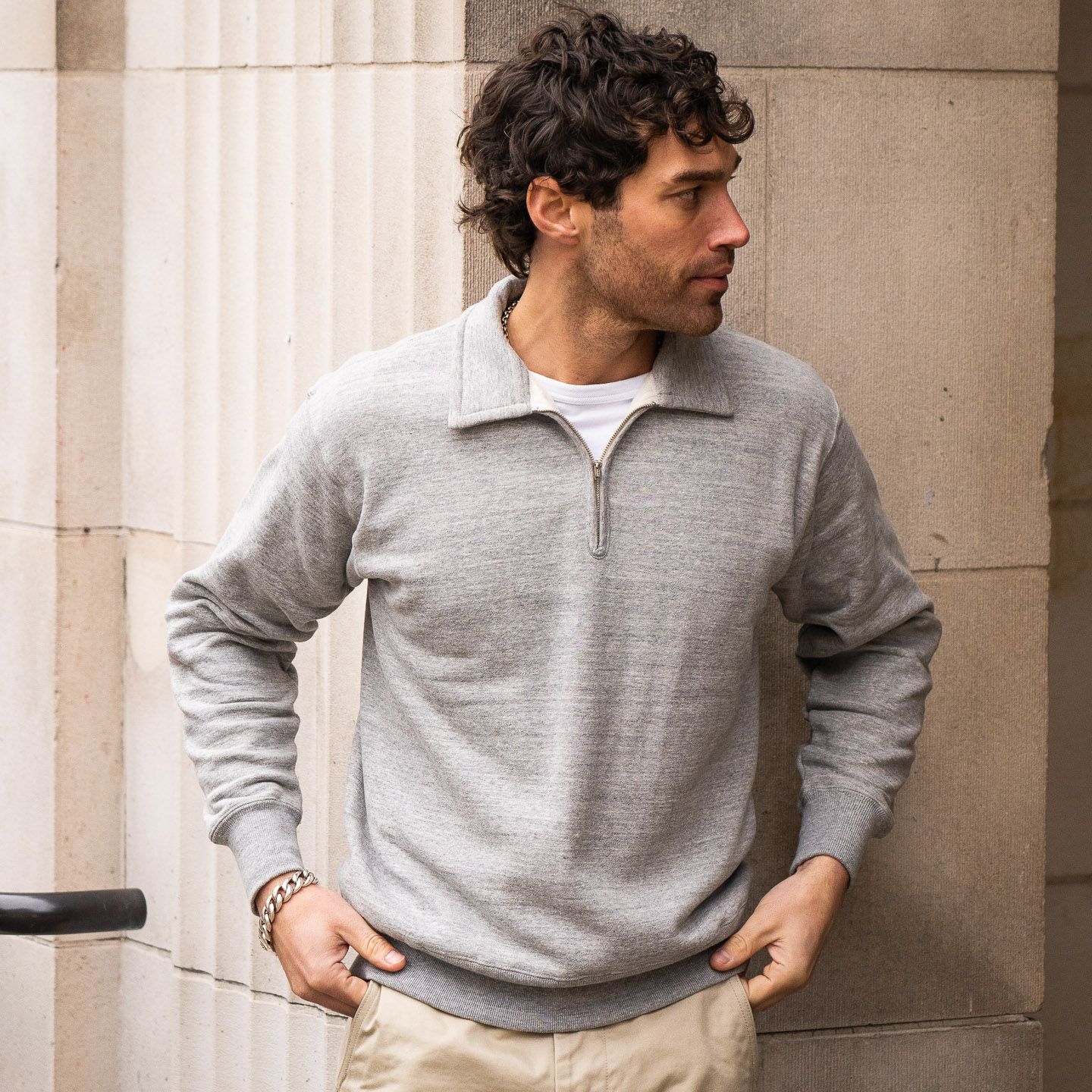The Real McCoy's 10oz Loopwheeled 1/4 Zip Sweatshirt - Grey