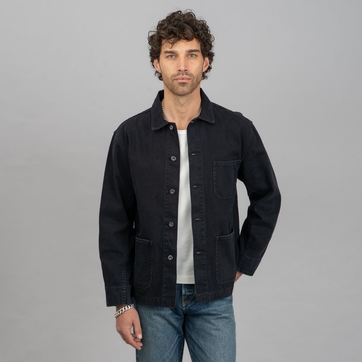 Black Stonewash Canvas Chore Jacket - 3sixteen