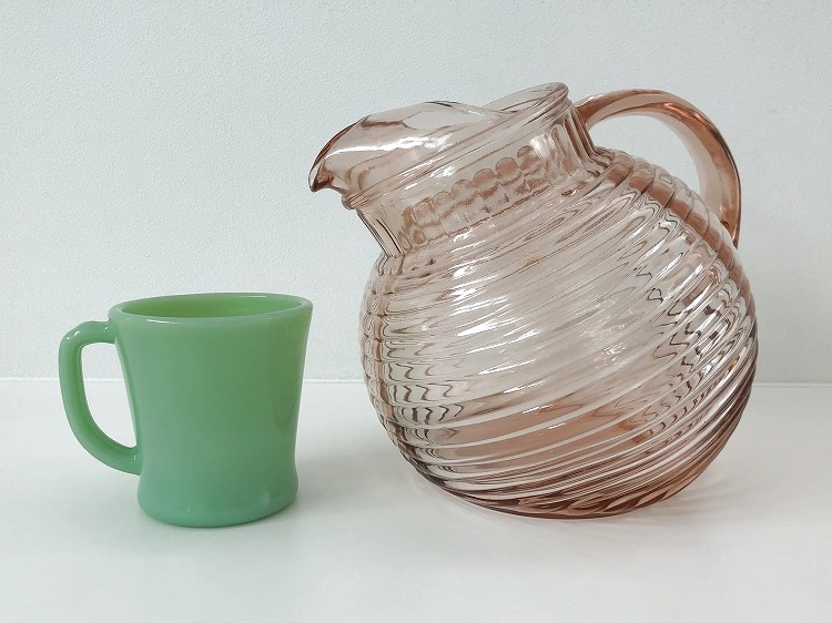 レア アンカーホッキング ボウルジャグ ピンククリア ピッチャー USA