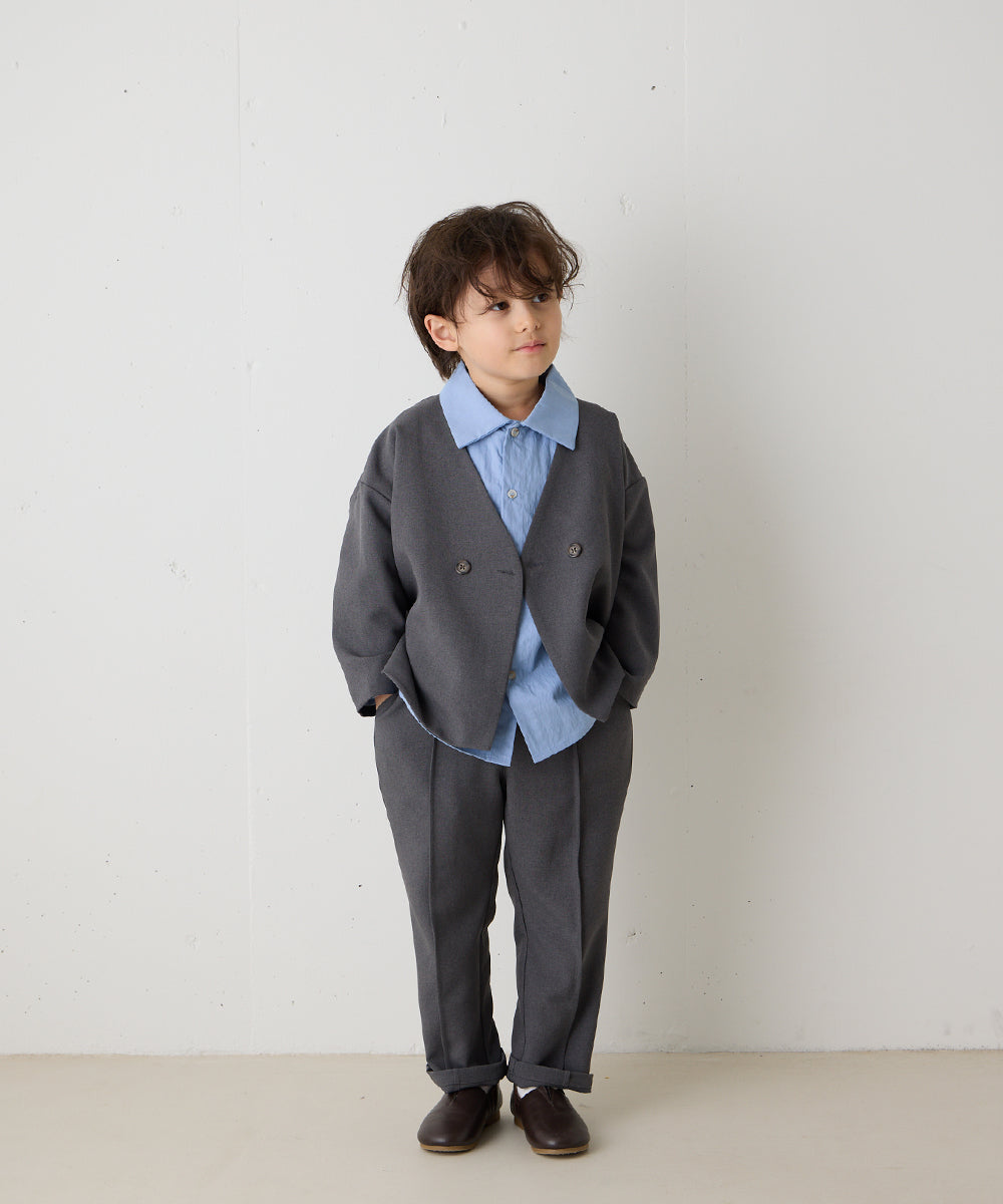 ノーカラージャケットセットアップ（裏地ストライプ）