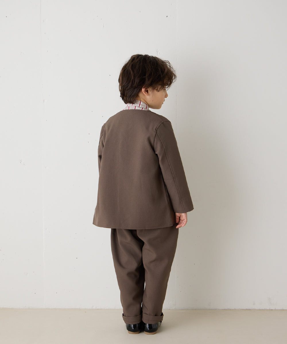 シングルノーカラージャケットセットアップ（裏地チェック）