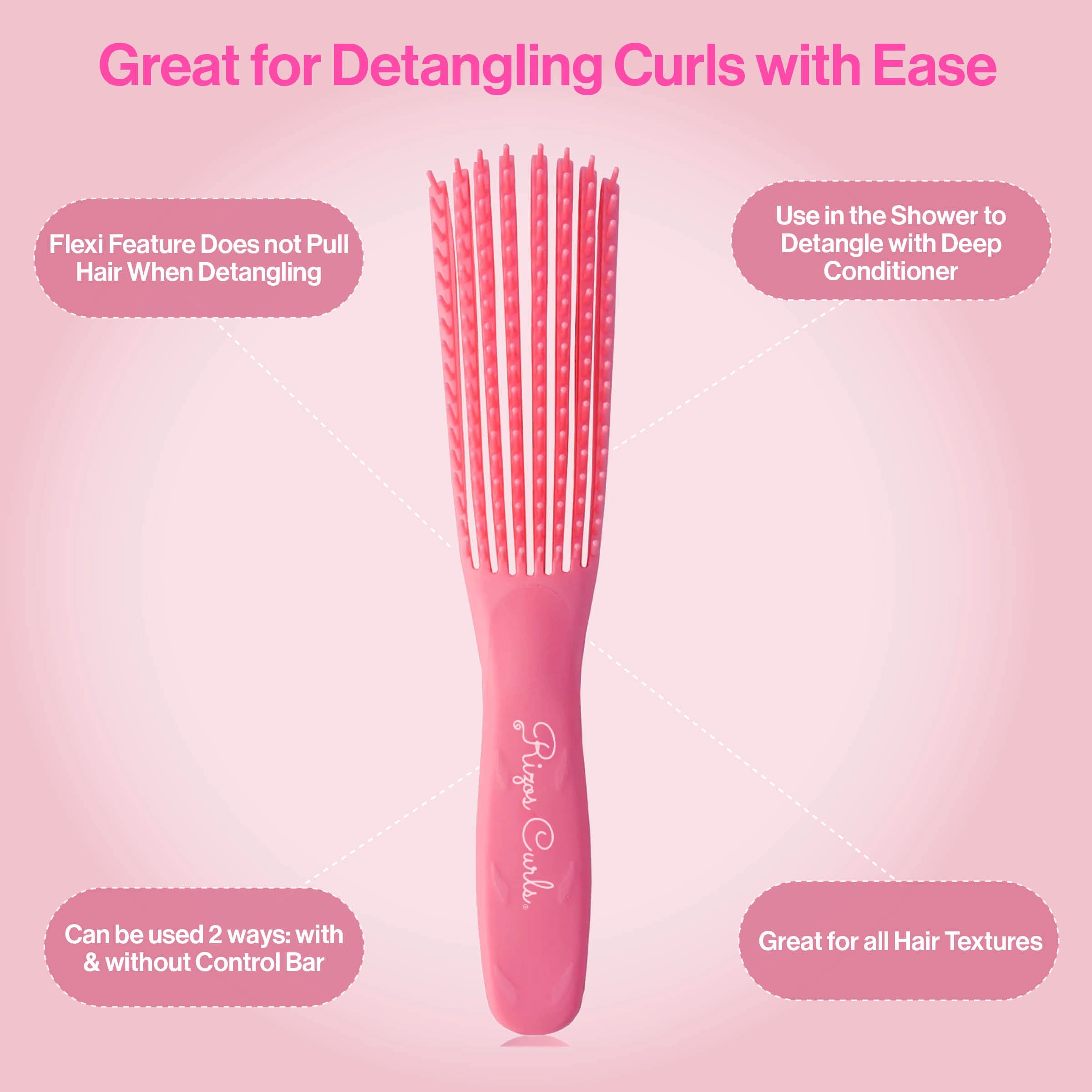 Rizos Curls Pink Detangling Flexi Brush for Curly Hair