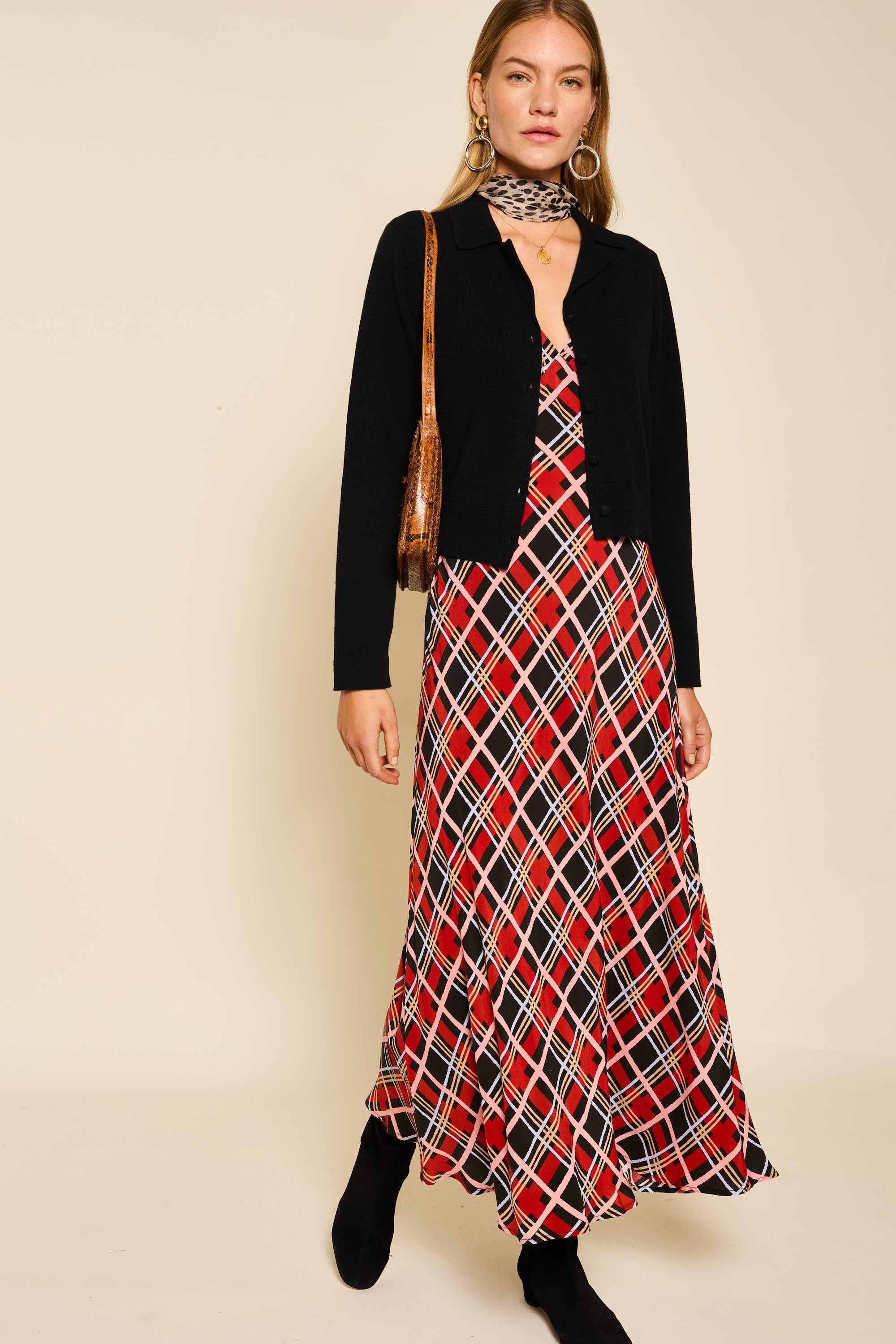 Sandrine Midi Dress in Painted Check Red | RIXO USA ⋆
