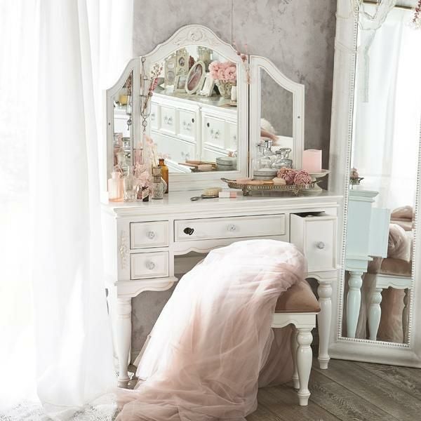 直送】アンティーク風ドレッサー＆スツール/Soleil(ソレイユ