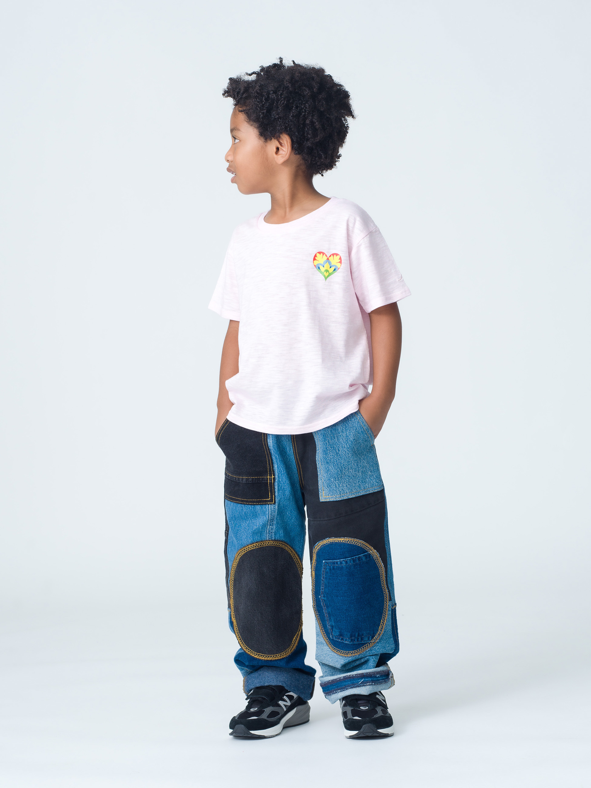 キッズ パッチワーク デニムパンツ（ブラック＆ブルー/6Y）｜Wildrootz