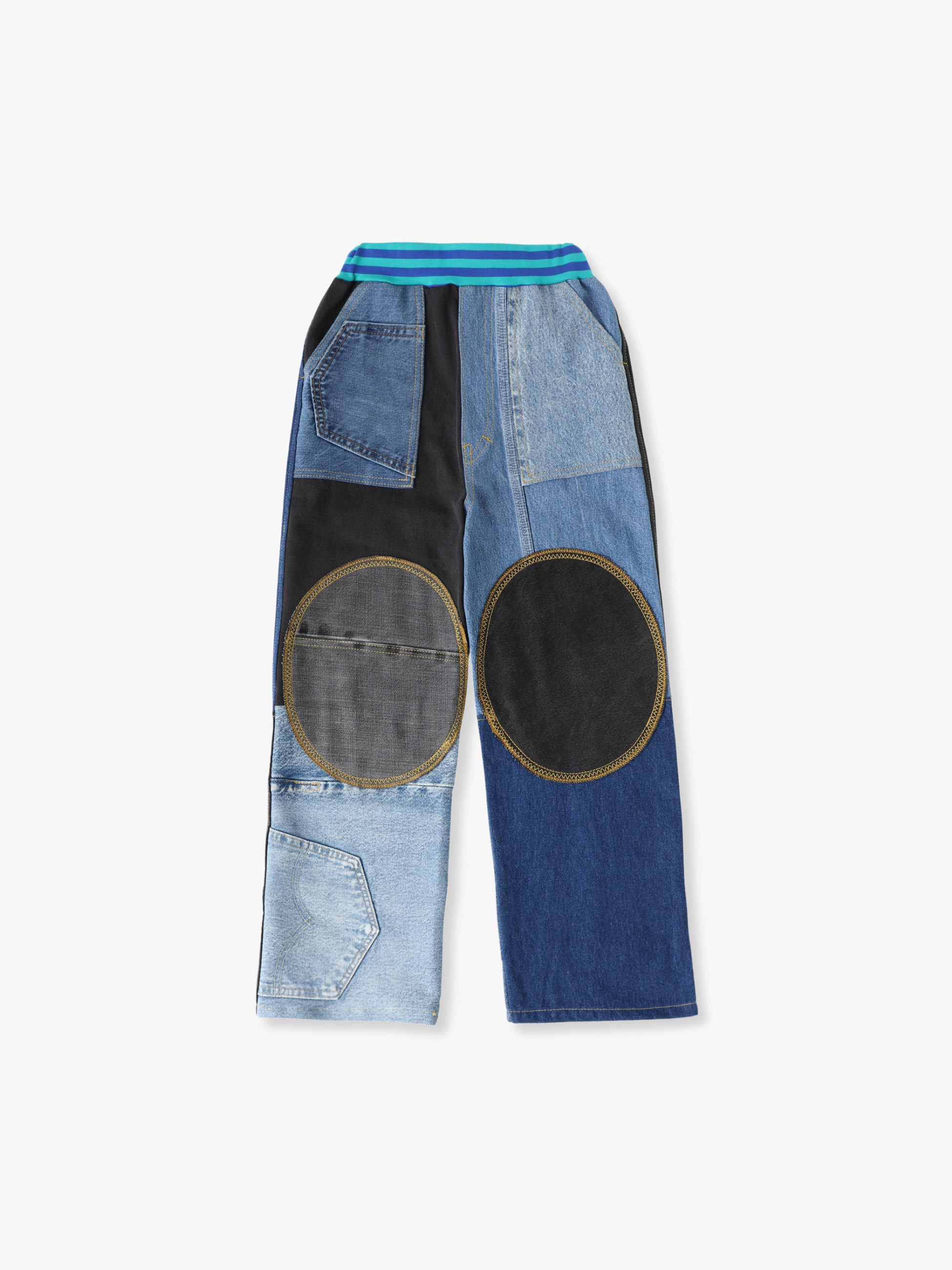 キッズ パッチワーク デニムパンツ（ブラック＆ブルー/8Y）｜Wildrootz