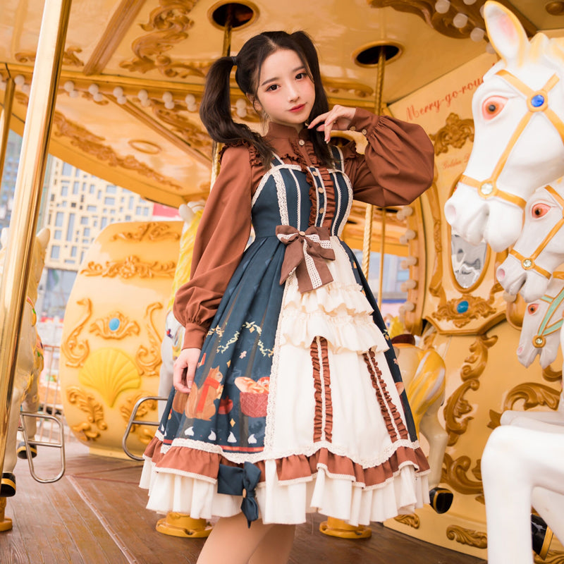 予約販売】リスとさくらんぼのクリスマスジャンパースカート