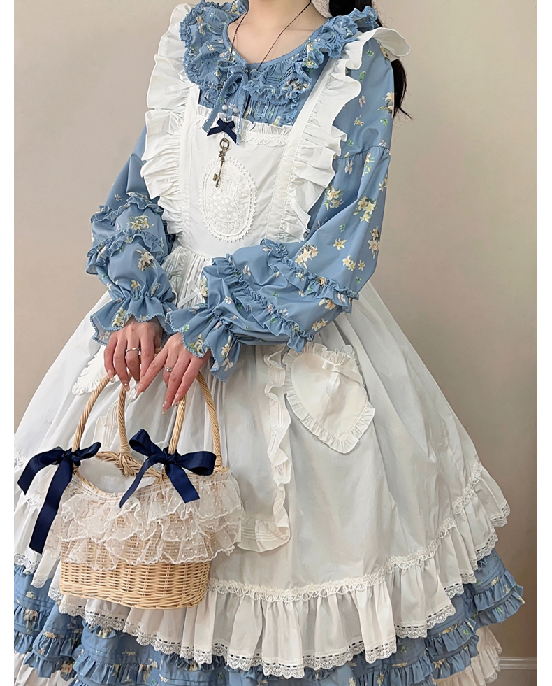 Fragments of Flowers 長袖ティアードワンピース・サックス – ロリータ