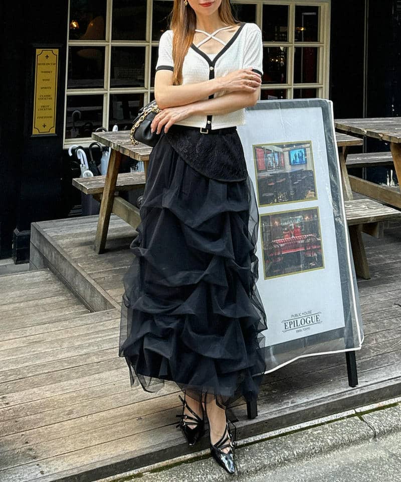コルセット風レースドッキングチュールスカート｜ROYAL PARTY ロイヤル