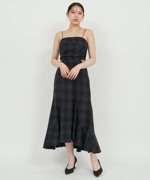 チェック柄カッティングキャミフレアワンピース｜ROYAL PARTY ロイヤル