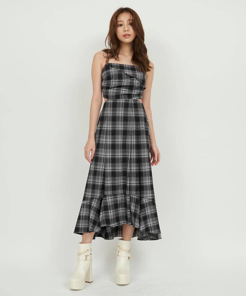 チェック柄カッティングキャミフレアワンピース｜ROYAL PARTY ロイヤル